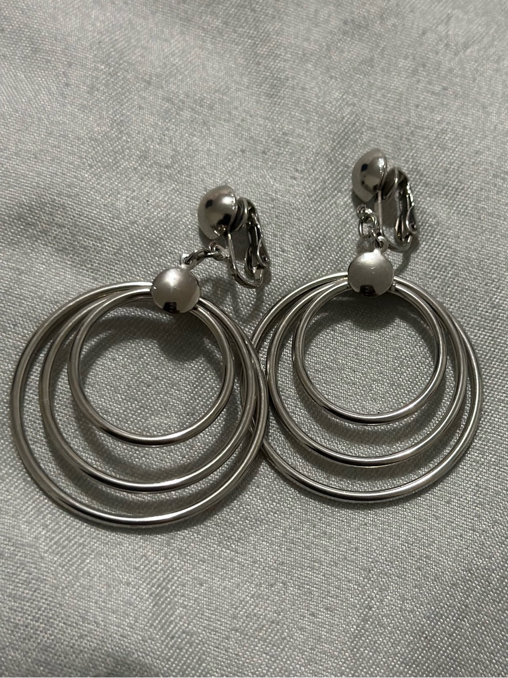 Vintage Silver-tone Triple Hoop Clip-On Earrings